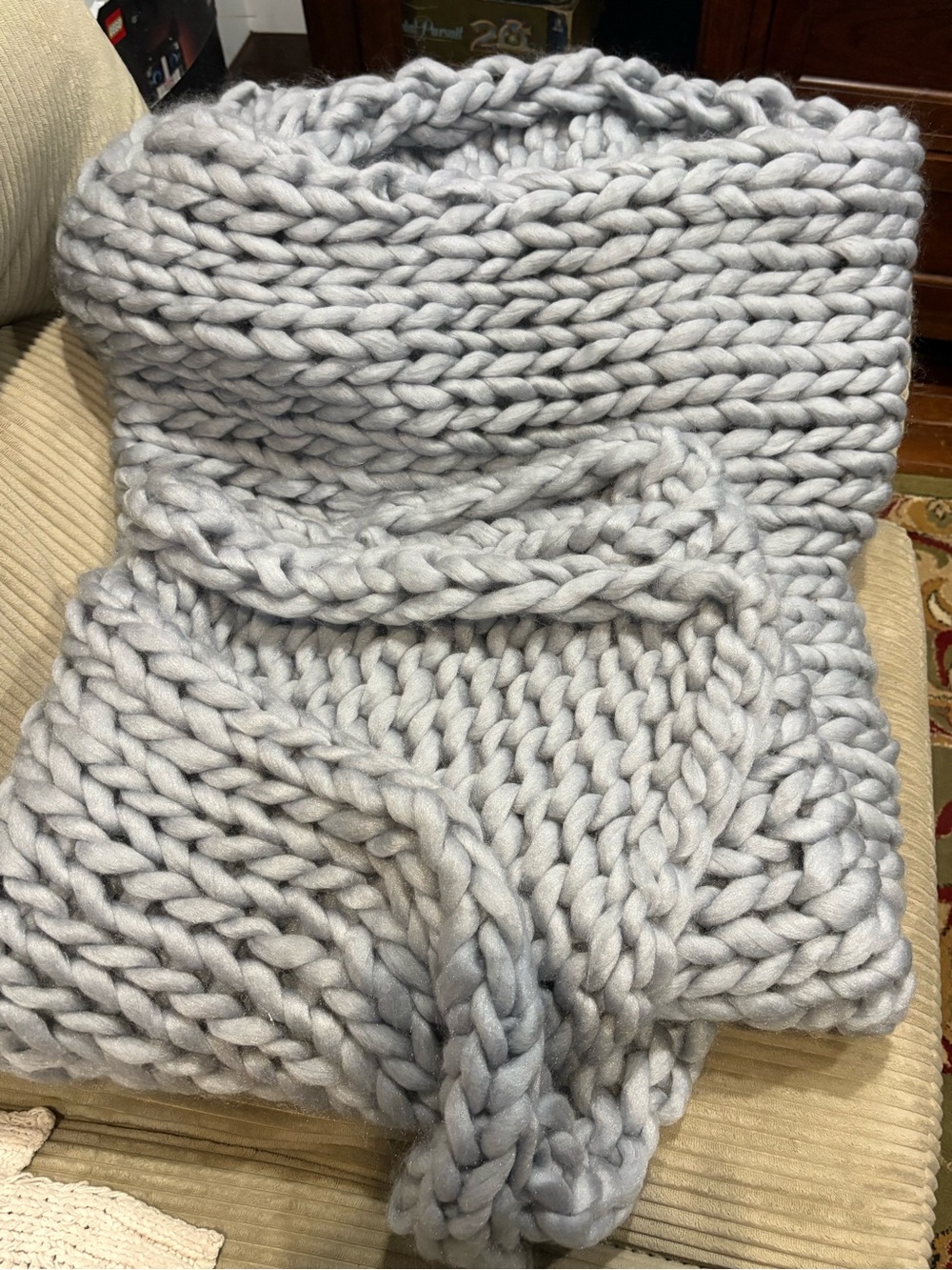 Handmade Cozy Soft Chunky Big Knot Knitted Throw Blanket — Gray